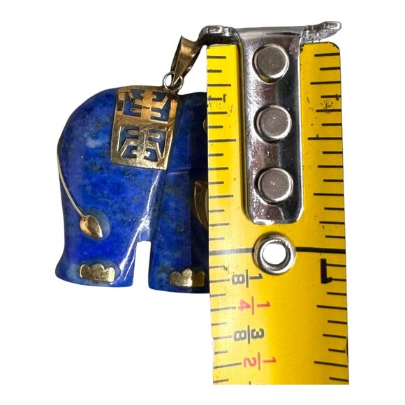 Vintage Elephant Pendant Natural Lapis Lazuli 14K Gold Ruby Eye Good Luck 1" - Picture 3 of 6